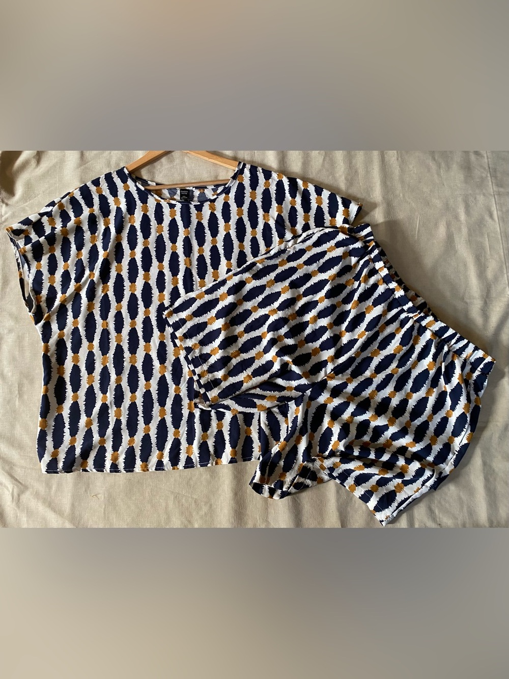 Emery Rose 2XL Matching Shorts Set Geometric Blue Gold 2pc